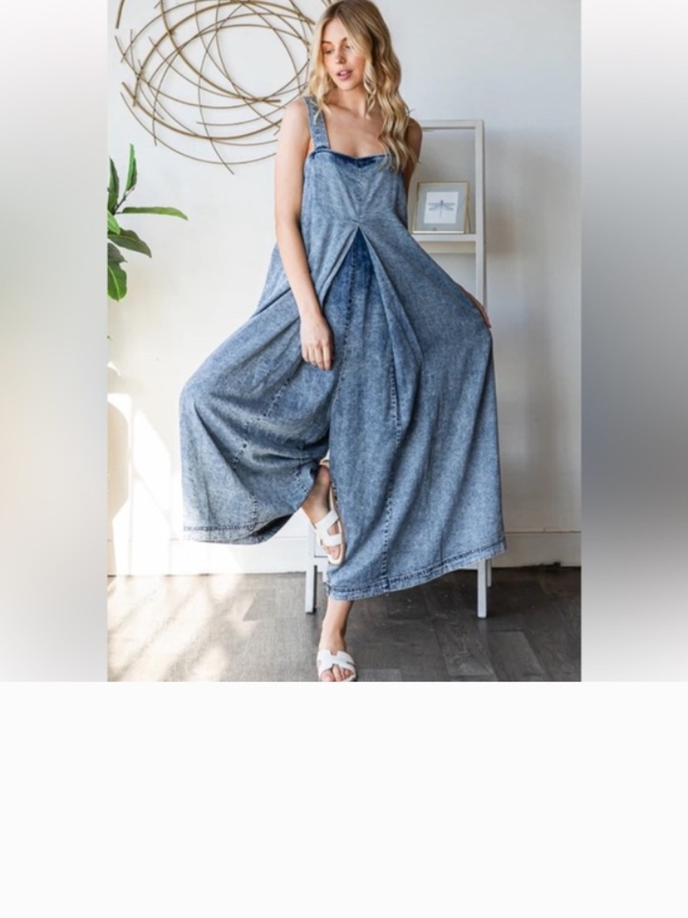 Oli & Hali Blue Mineral Wash Wide-Leg Jumpsuit NWOT